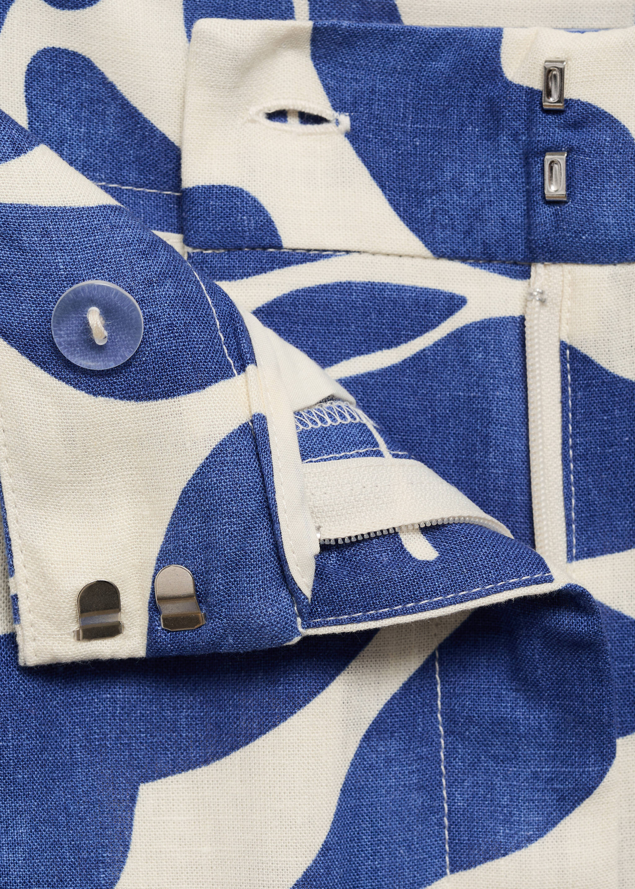 亚麻混纺印花长裤 - null