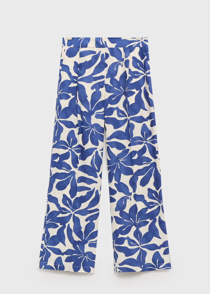 Printed linen-blend trousers — Blue