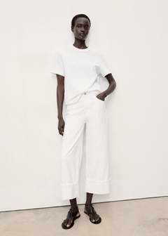 Wide leg cropped jeans with turned-up hem — White 2