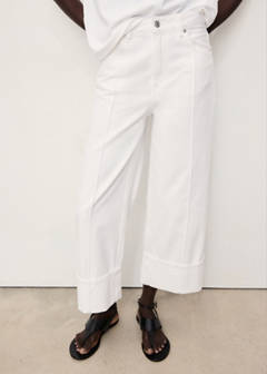 Wide leg cropped jeans with turned-up hem — White 1
