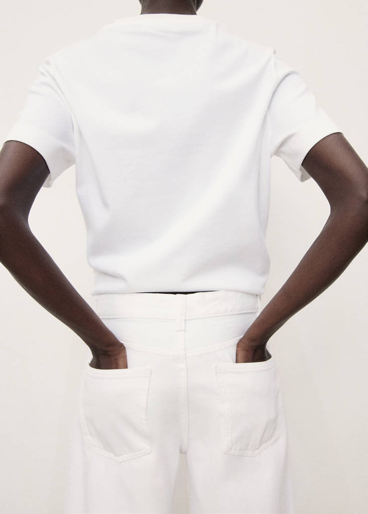 Wide leg cropped jeans with rolled-up hem — White