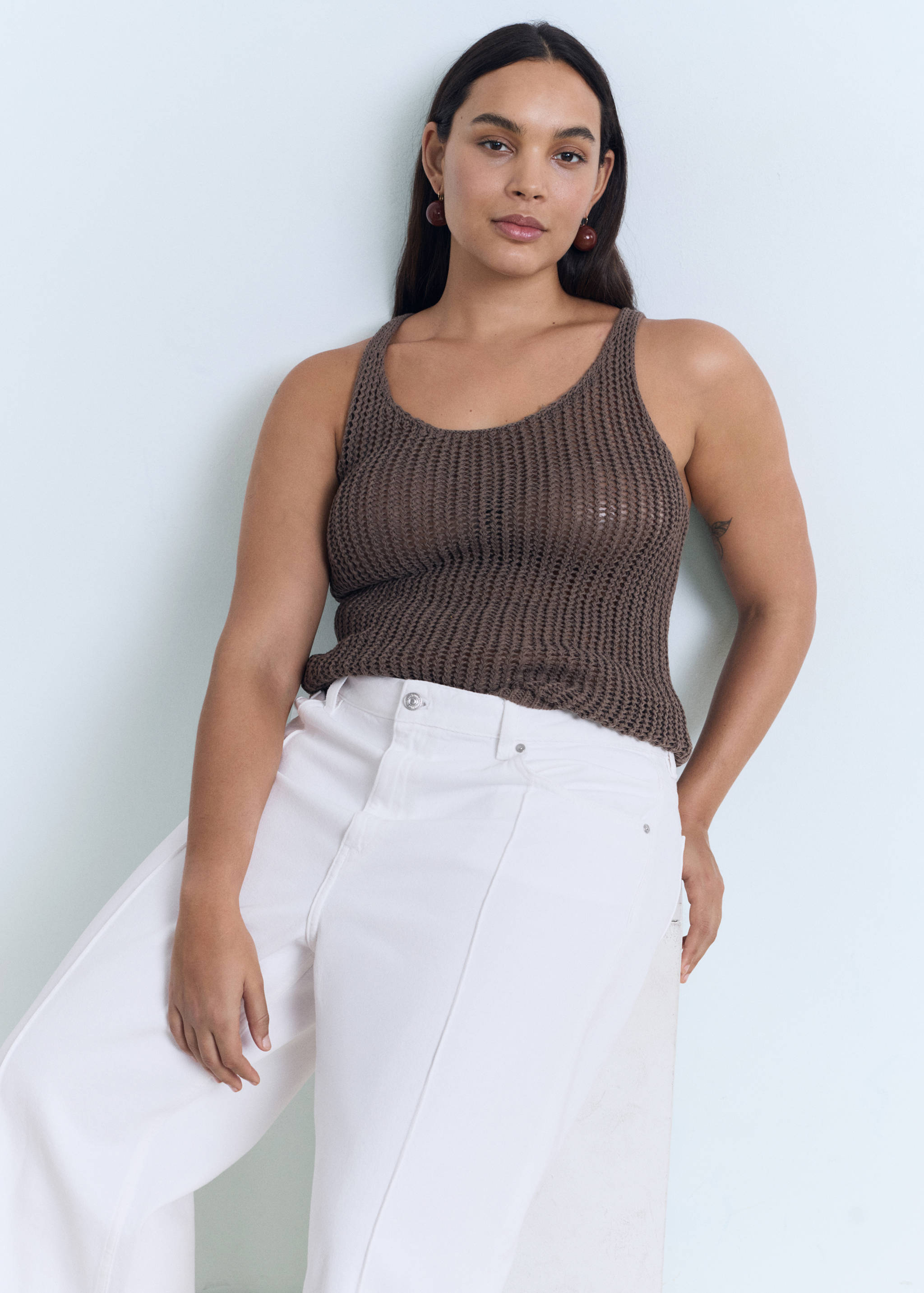 Wide leg cropped jeans with turned-up hem - Details of the article 5