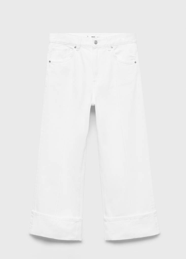 Wide leg cropped jeans with rolled-up hem — White