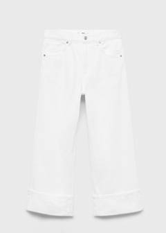 Wide leg cropped jeans with turned-up hem — White 9