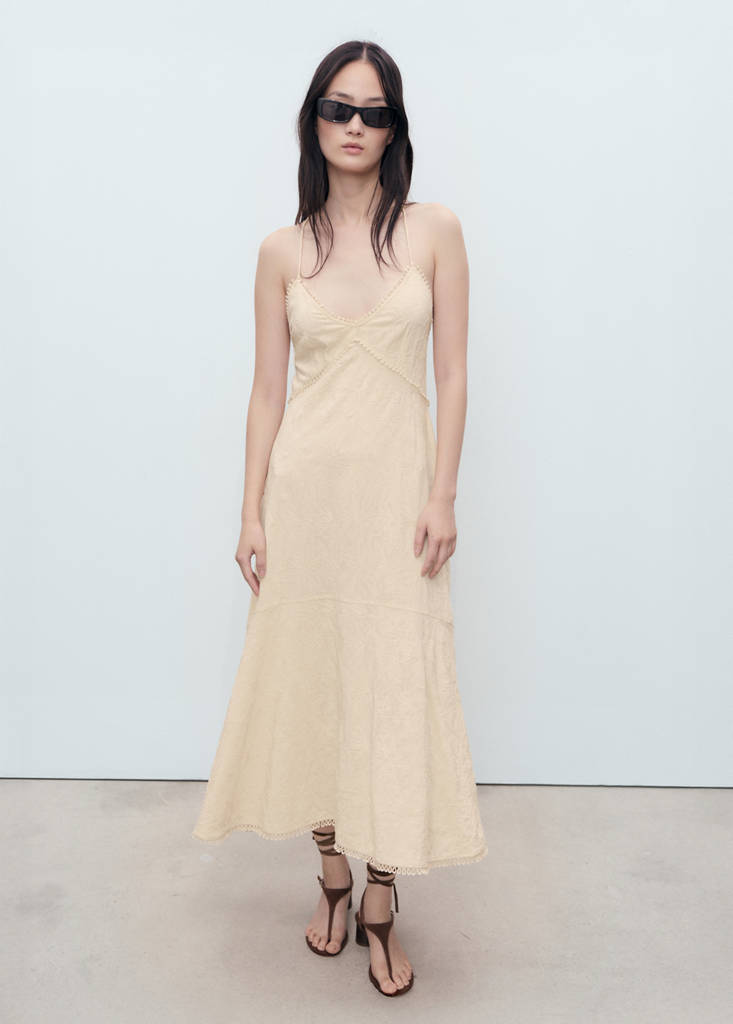 MANGO - Robe midi brodée écru - M