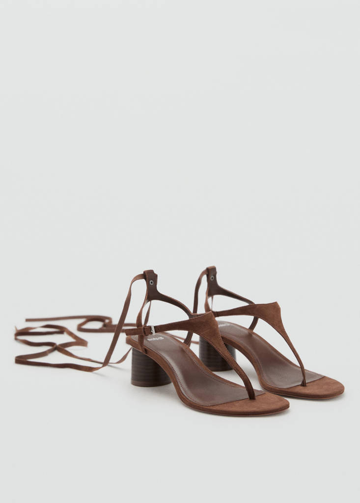 Suede leather heeled sandal — Chocolate