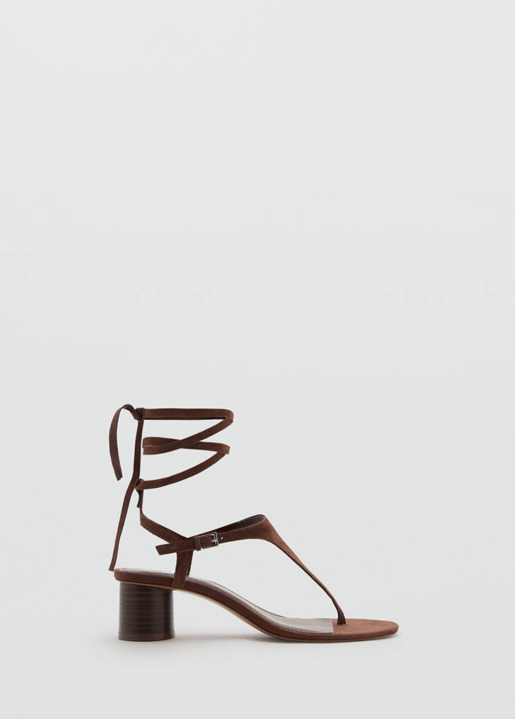 Suede leather heeled sandal — Chocolate