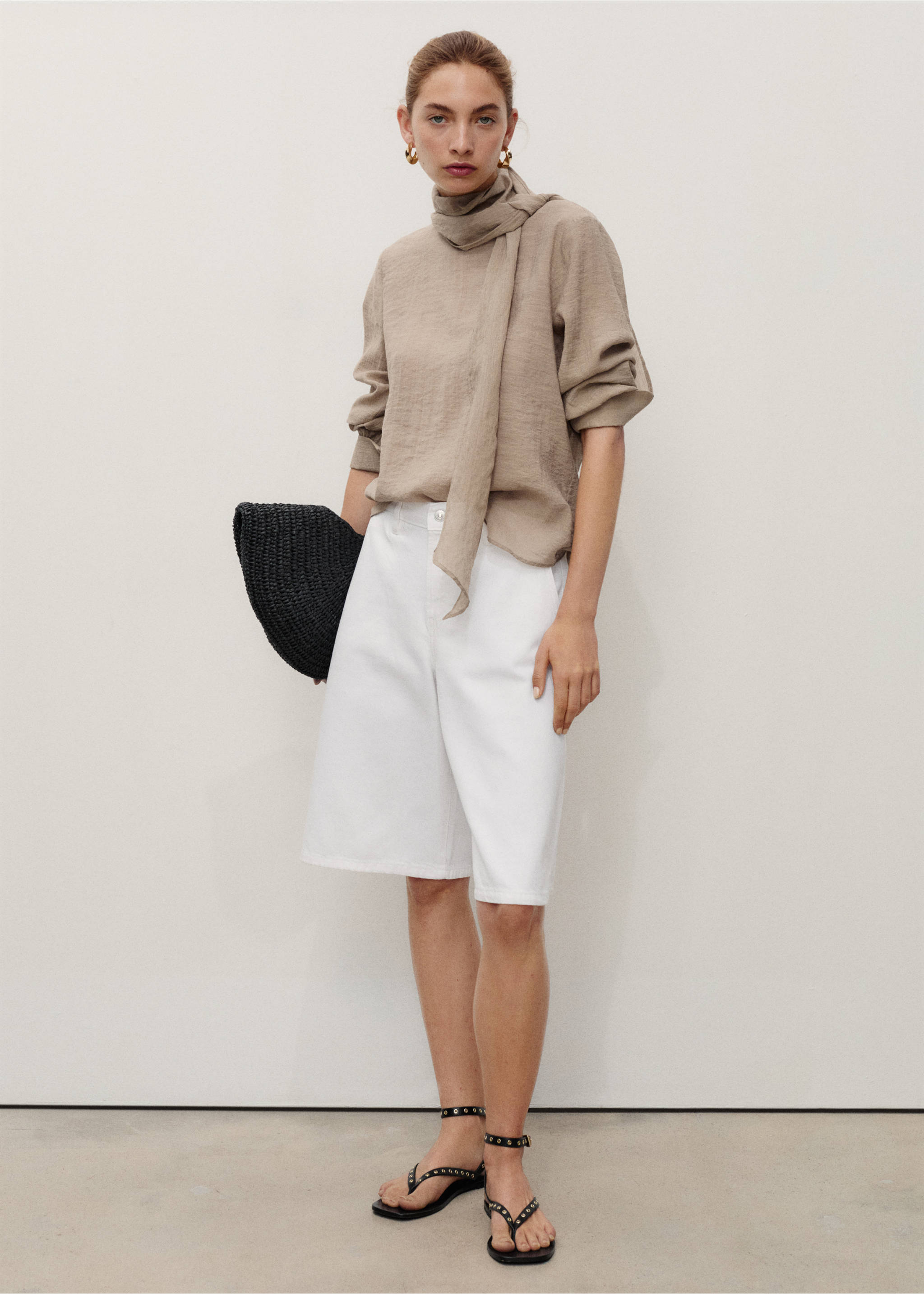 Mid-rise denim bermuda jorts - General plane, White. Ref: 17061180-00.