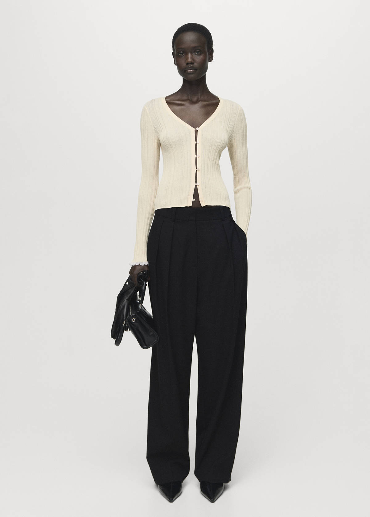 Contrast trim cardigan — Ecru