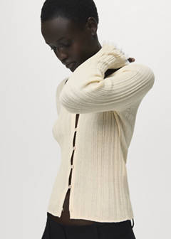 Contrast trim cardigan — Ecru 1