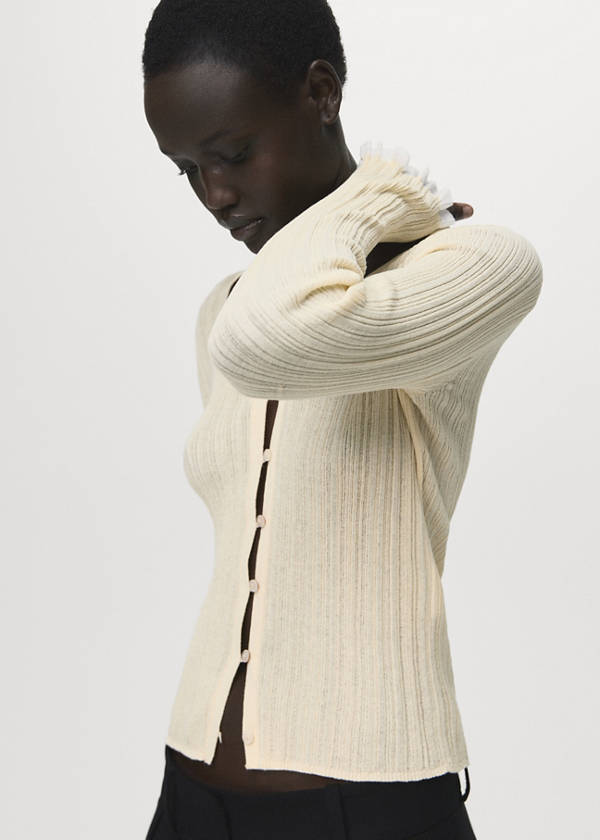 Contrast trim cardigan — Ecru