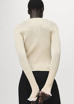 Contrast trim cardigan — Ecru 3