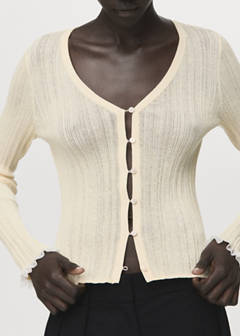 Contrast trim cardigan — Ecru 4