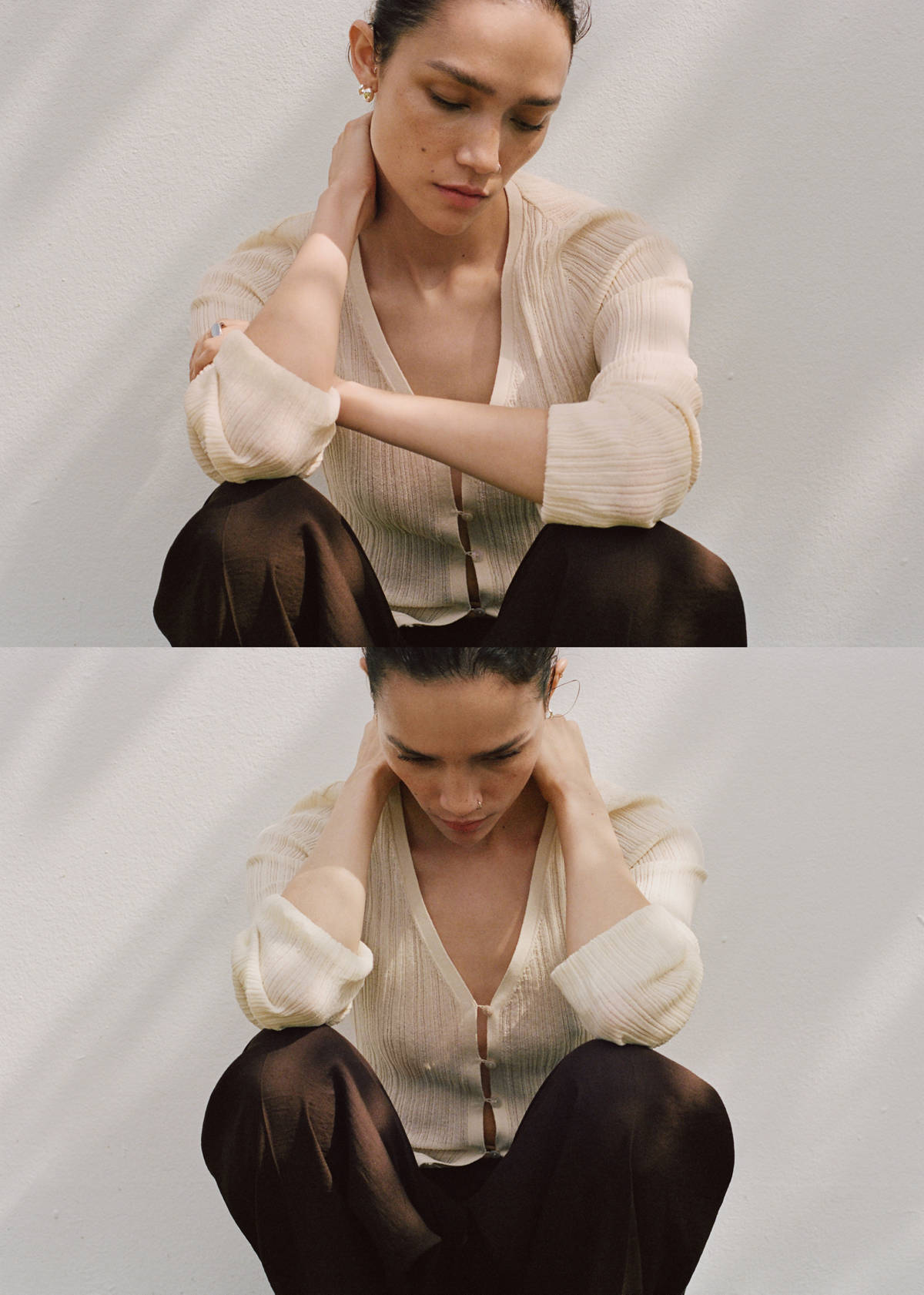 Contrast trim cardigan — Ecru