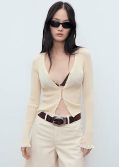 Contrast trim cardigan — Ecru 11