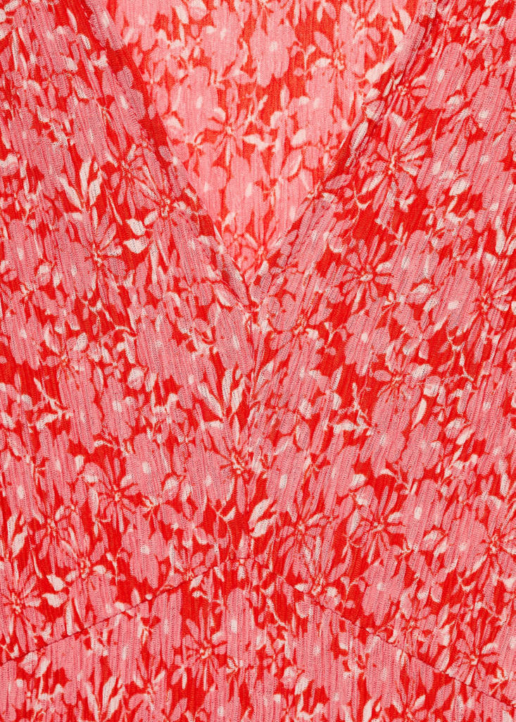 Printed V-neck dress — Coral Red