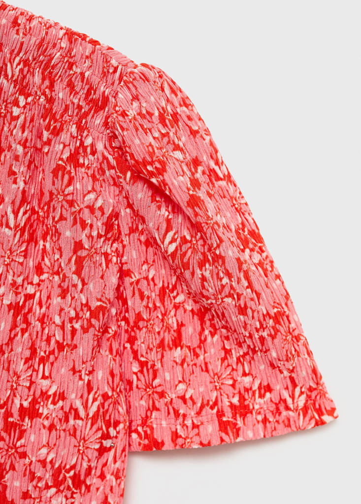 Printed V-neck dress — Coral Red