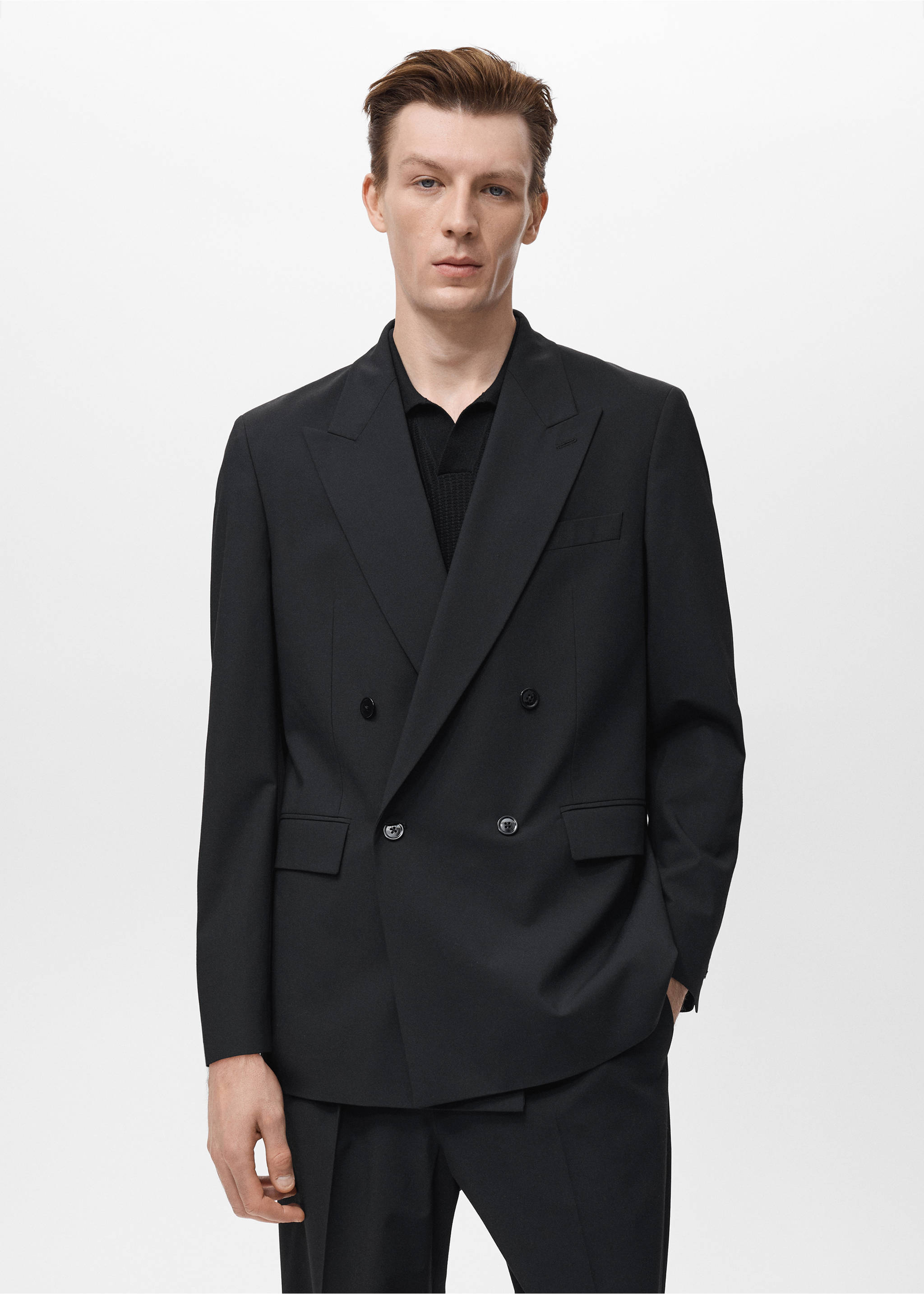 Костюмный пиджак Boston regular fit с двубортной застежкой - Средний план, Черный. Ref: 17061189-00.