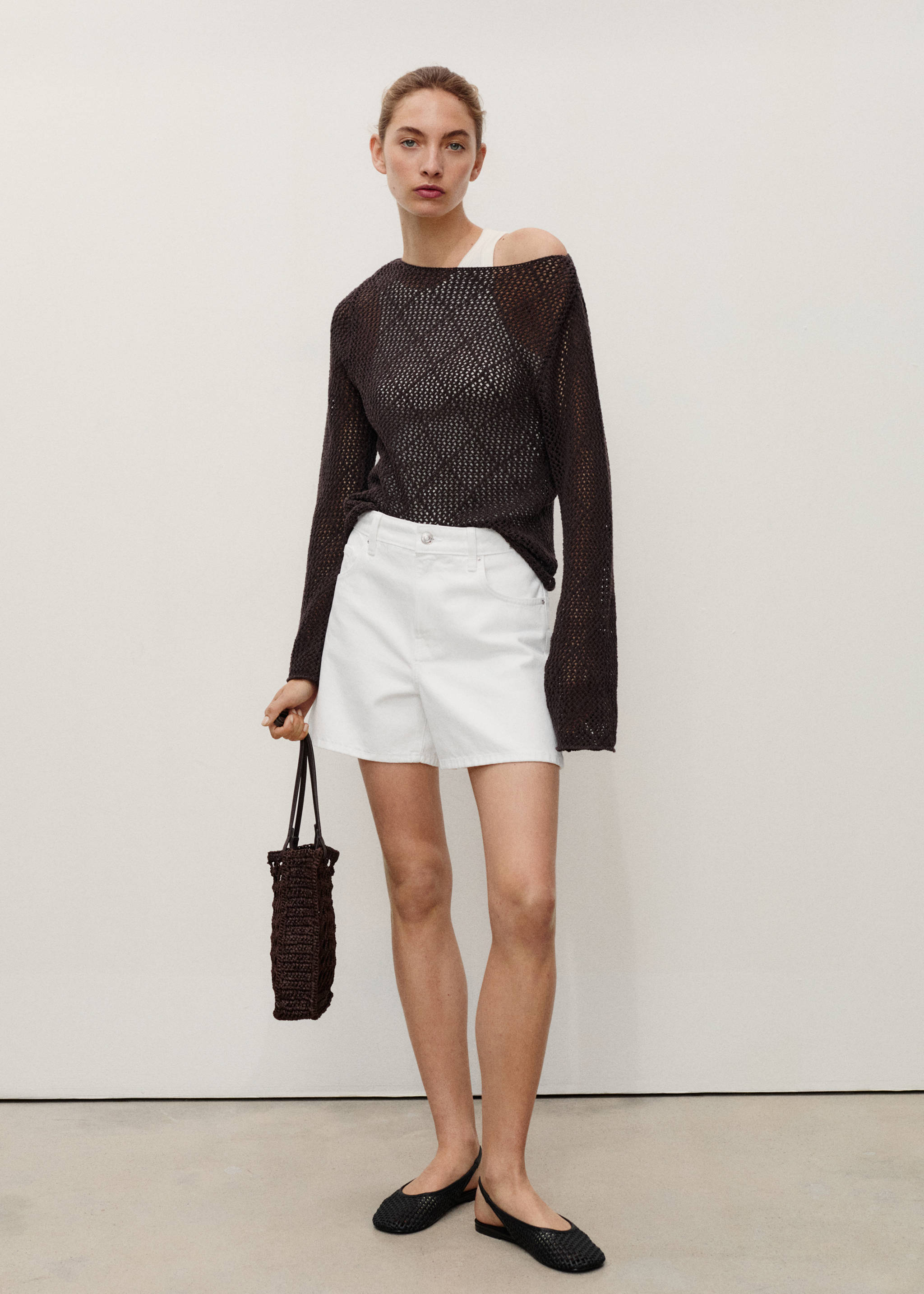 High-waisted straight-fit denim shorts - General plane