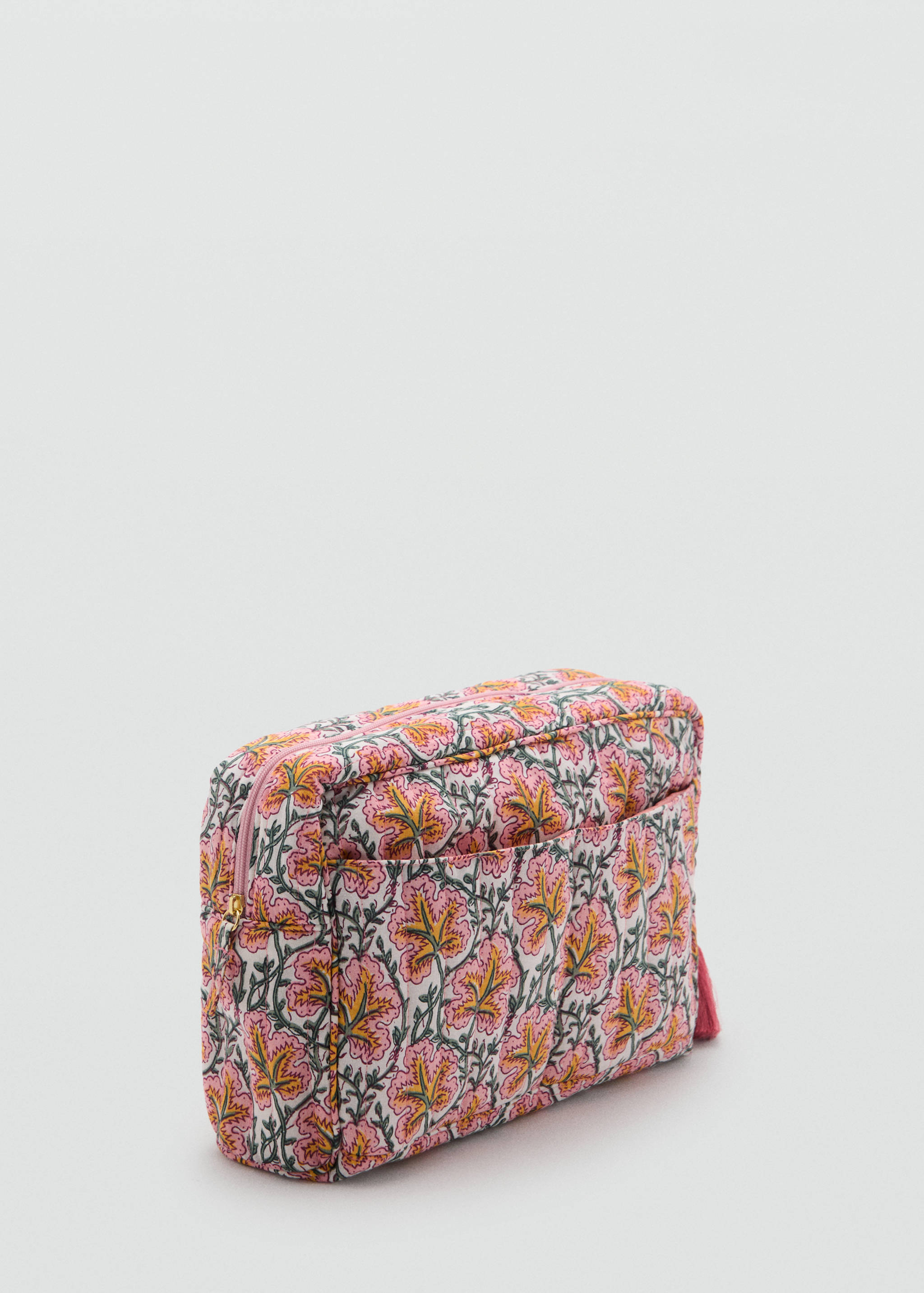 Flower-printed cotton toiletry bag - Medium plane