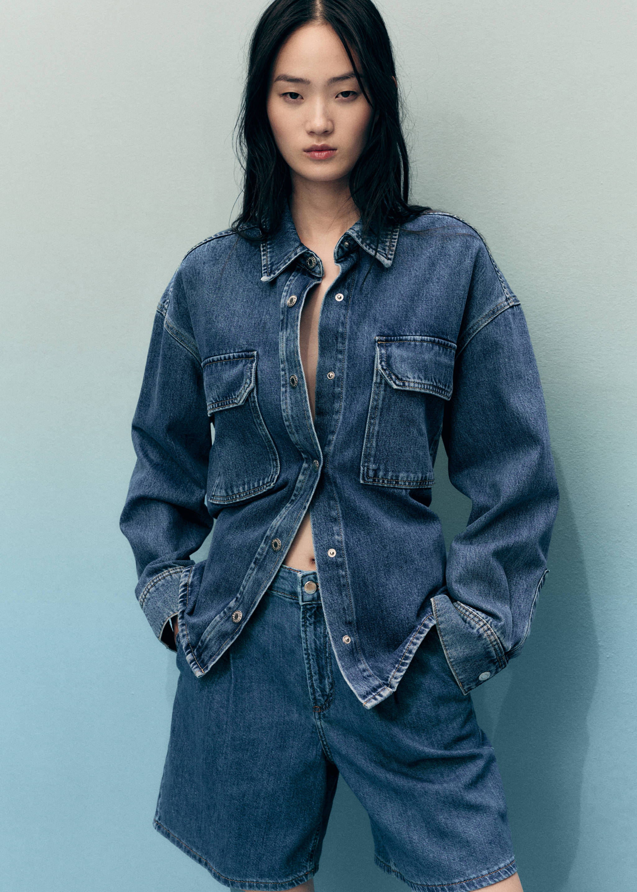 Bermuda en jean taille normale à pinces - Détail de l'article 1