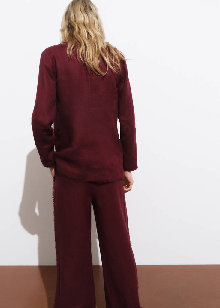 Linen suit jacket with frayed ends — Wine