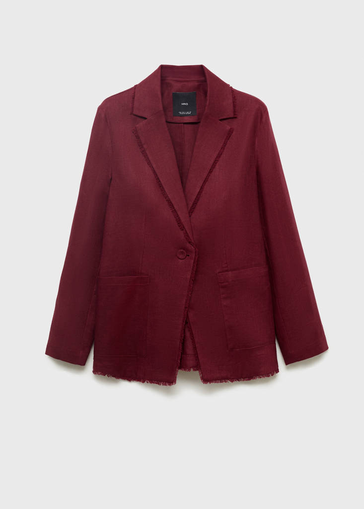 Linen suit jacket with frayed ends — Wine