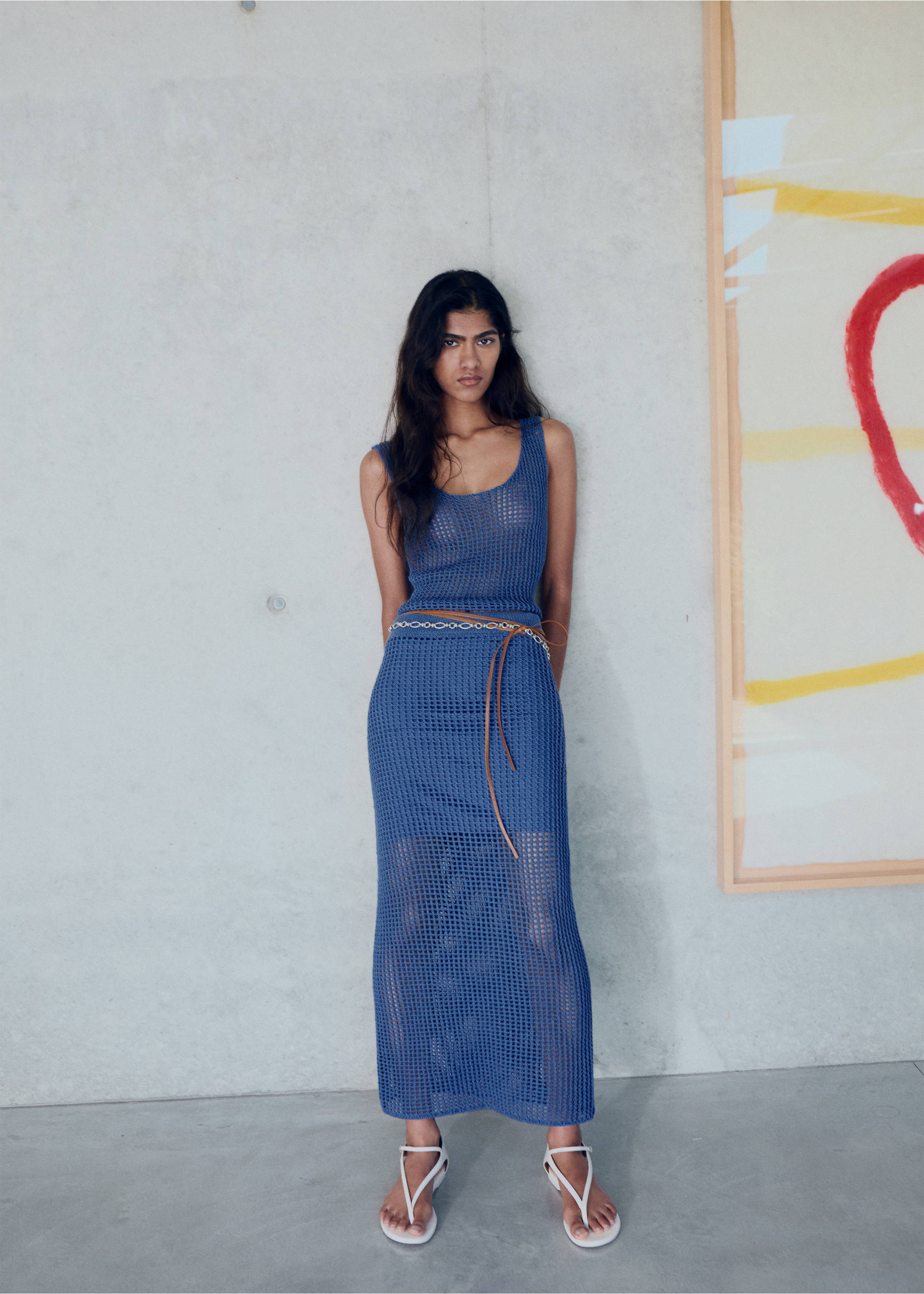 Jupe longue crochet - Plan général, Bleu. Ref: 17061218-00.