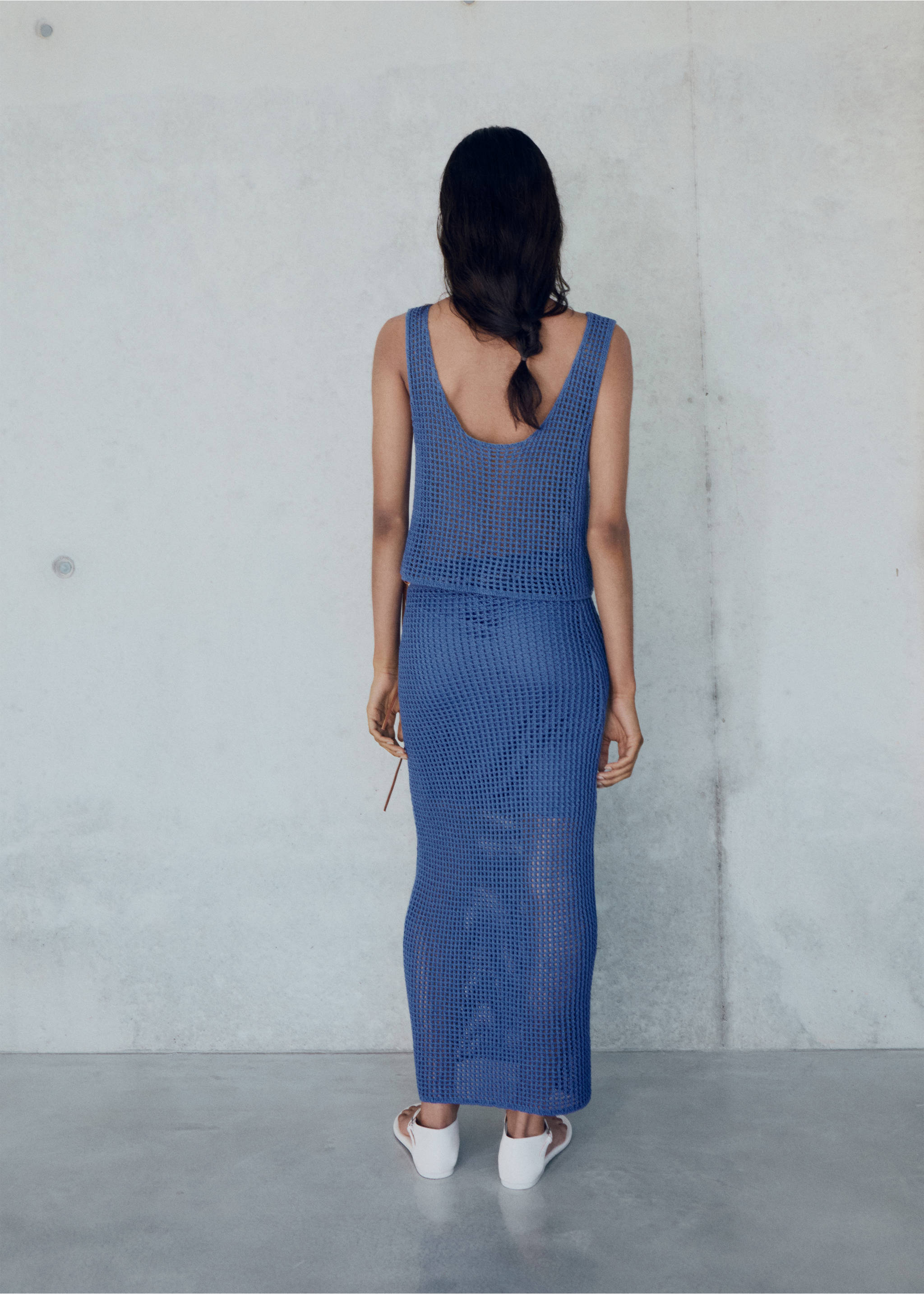 Jupe longue crochet - Verso de l’article, Bleu. Ref: 17061218-00.