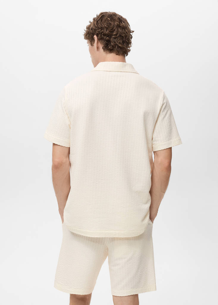 Seersucker cotton polo shirt — Ecru
