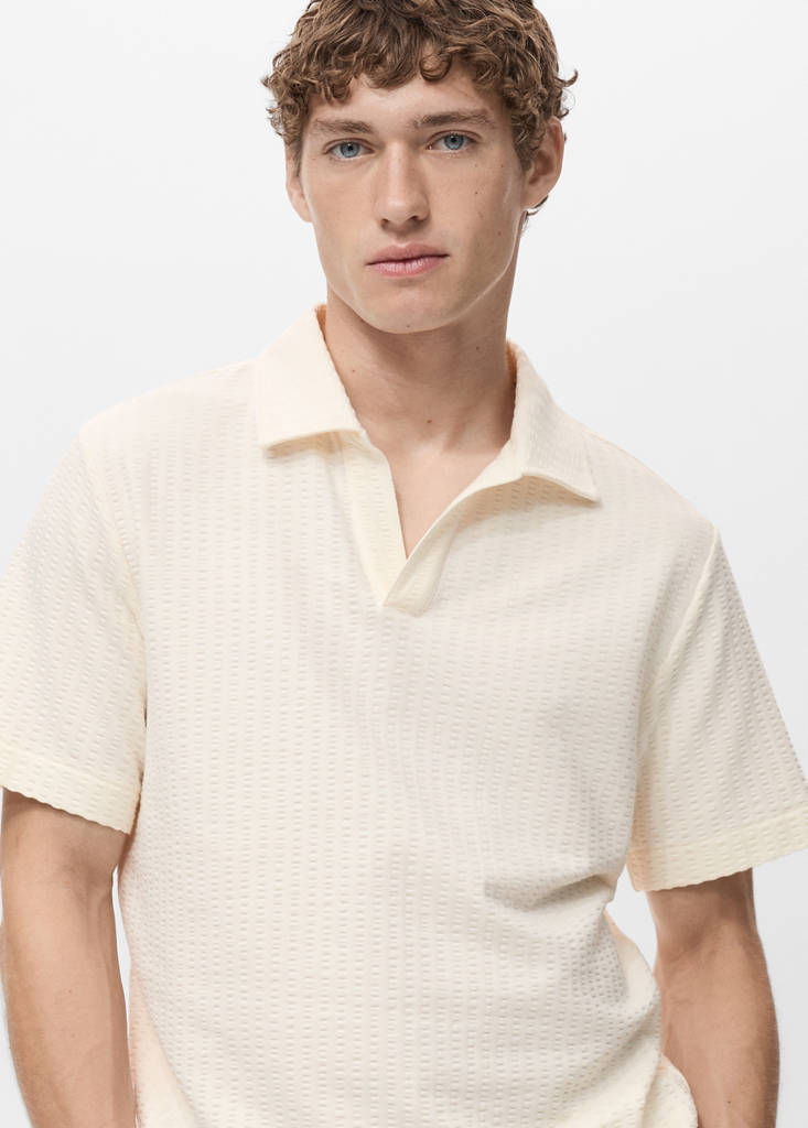 Seersucker cotton polo shirt — Ecru