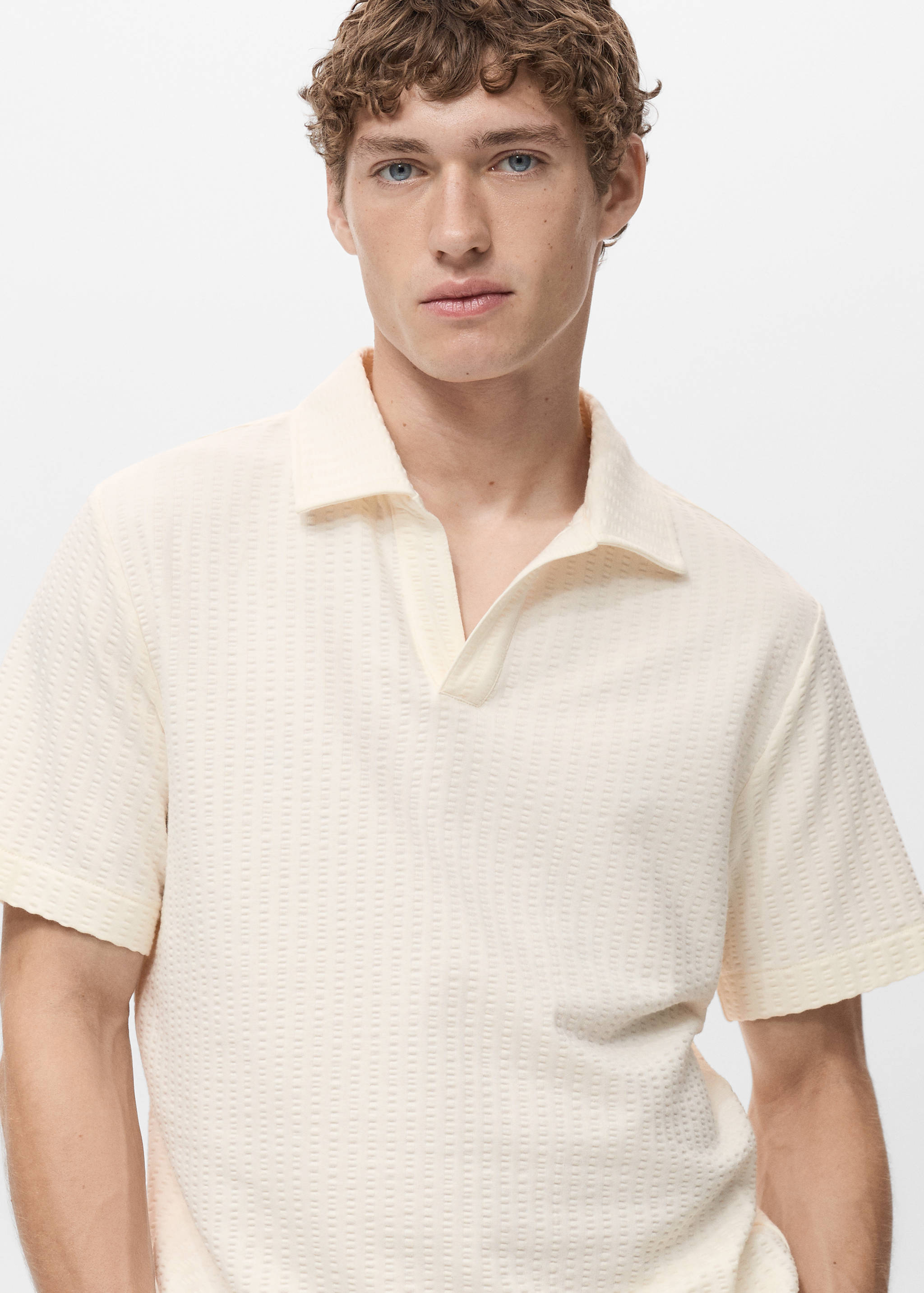 Seersucker cotton polo shirt - Details of the article 1