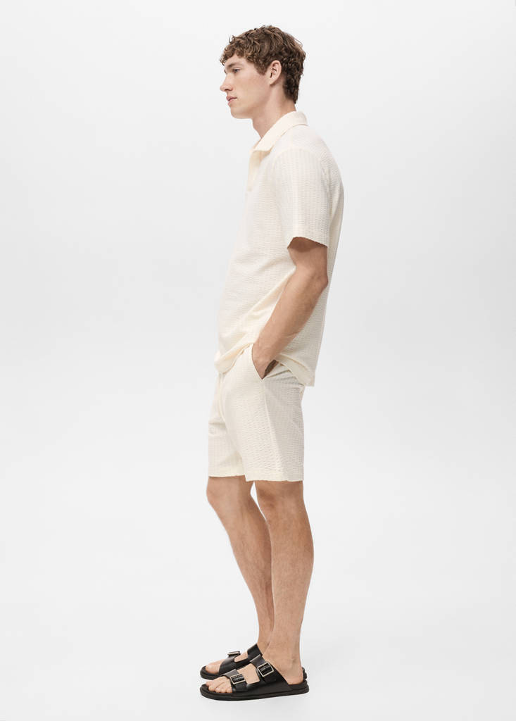 Seersucker cotton polo shirt — Ecru