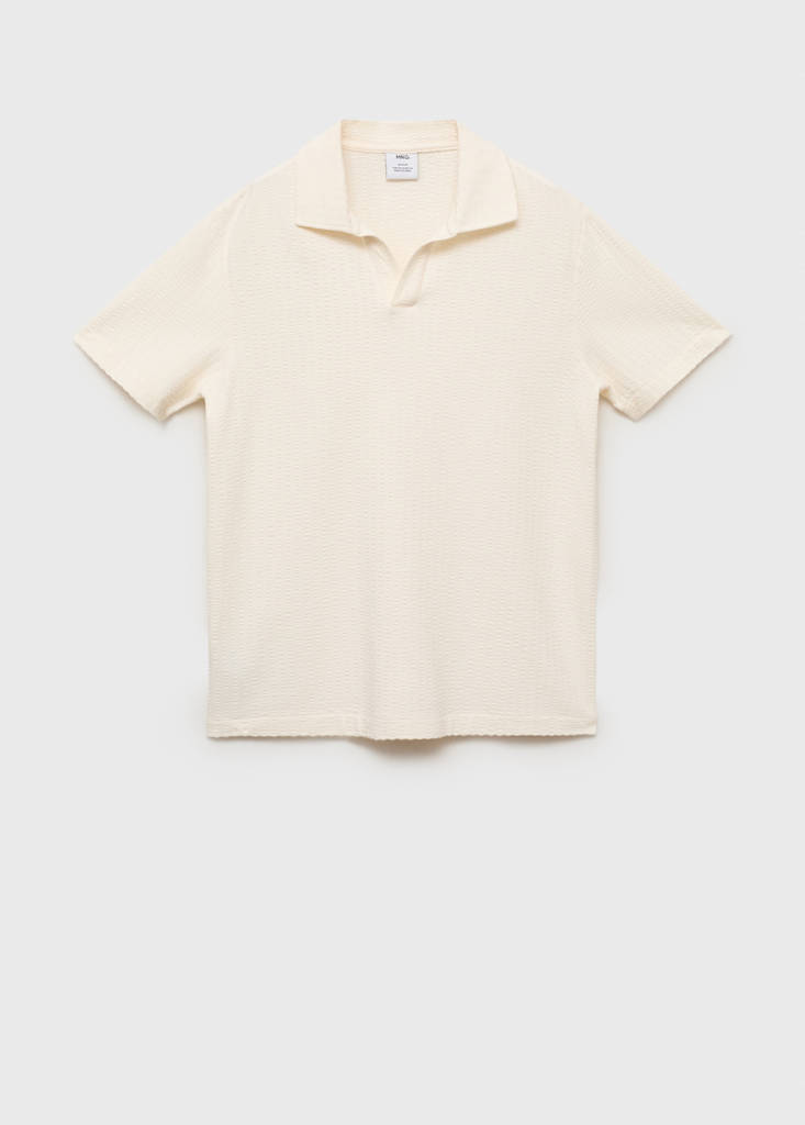 Seersucker cotton polo shirt — Ecru