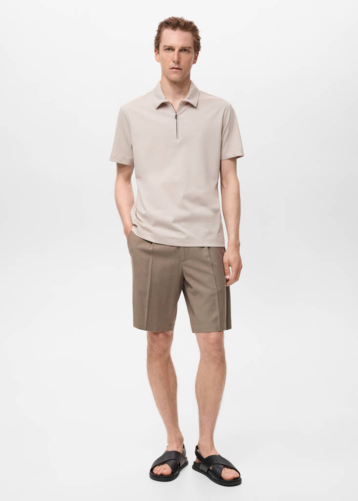 Zip neck polo shirt — Sand