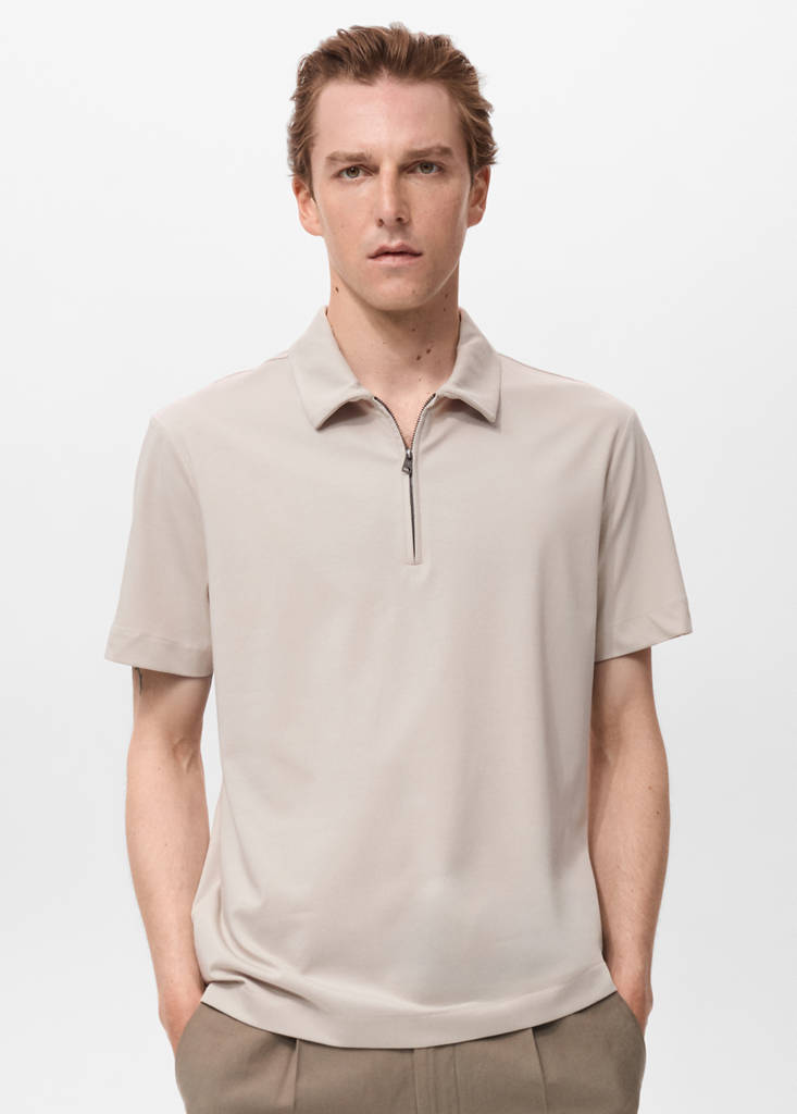 Zip neck polo shirt — Sand