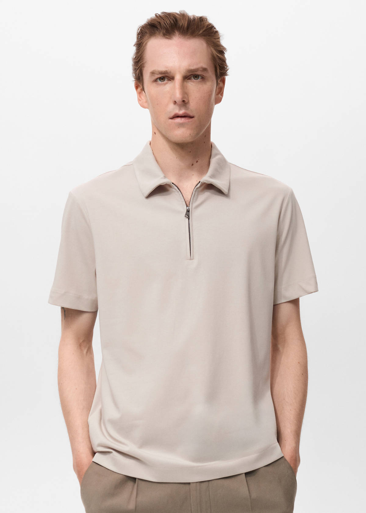 Zip neck polo shirt — Sand