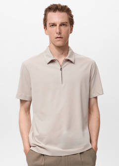 Zip neck polo shirt — Sand 1