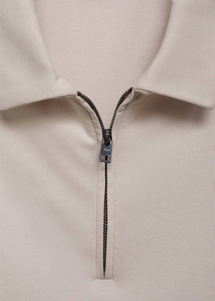 Zip neck polo shirt — Sand