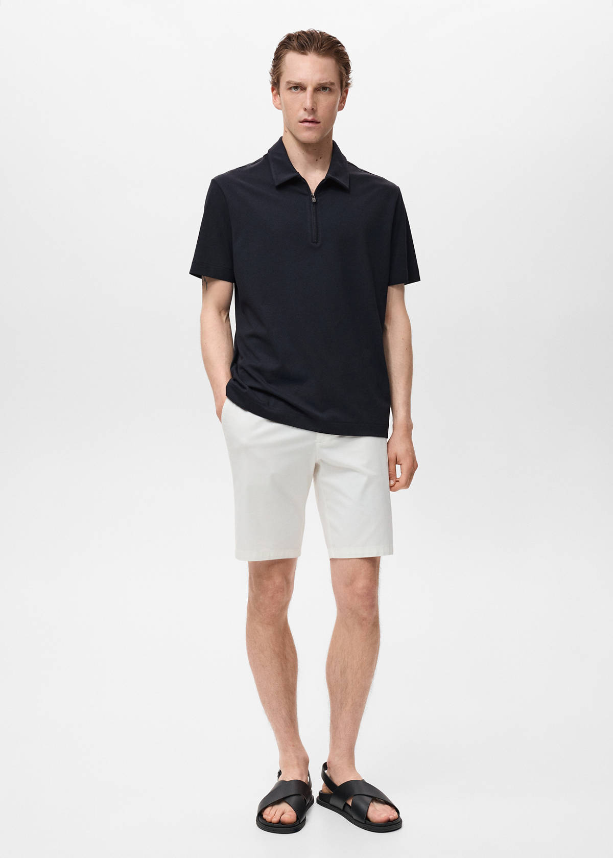 Zip neck polo shirt — Navy