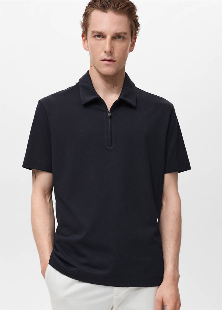 Zip neck polo shirt — Navy