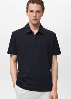 Zip neck polo shirt — Navy 1