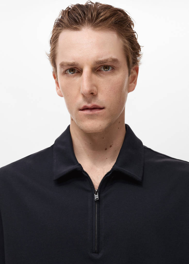 Zip neck polo shirt — Navy