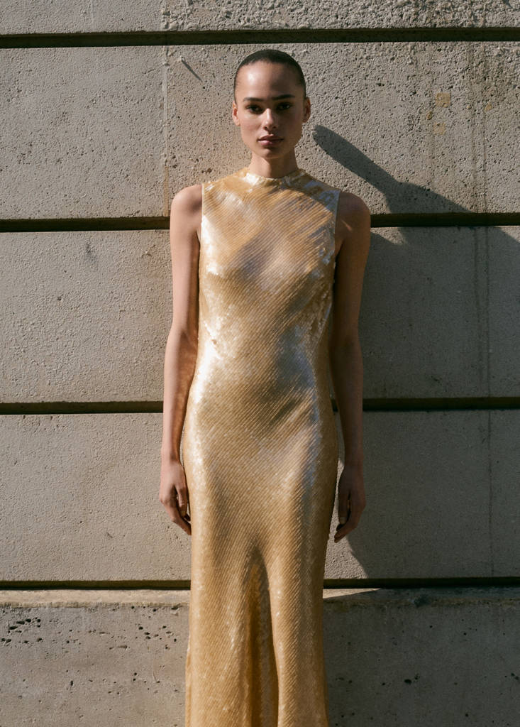 Scoop-back sequin dress — Pastel Yellow