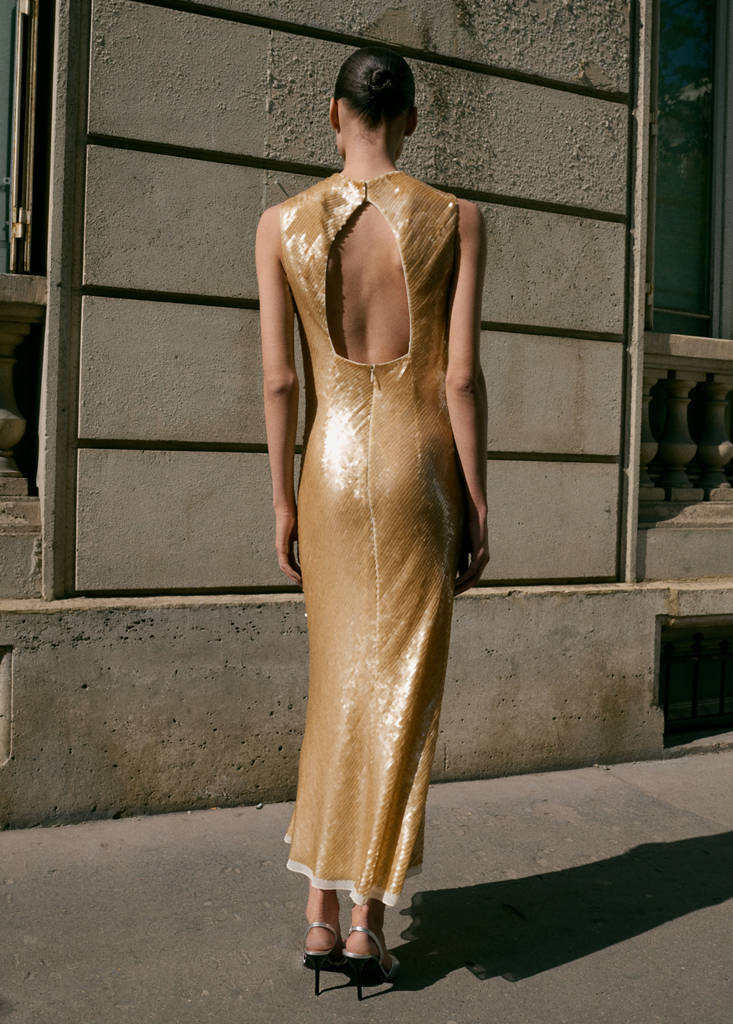Scoop-back sequin dress — Pastel Yellow