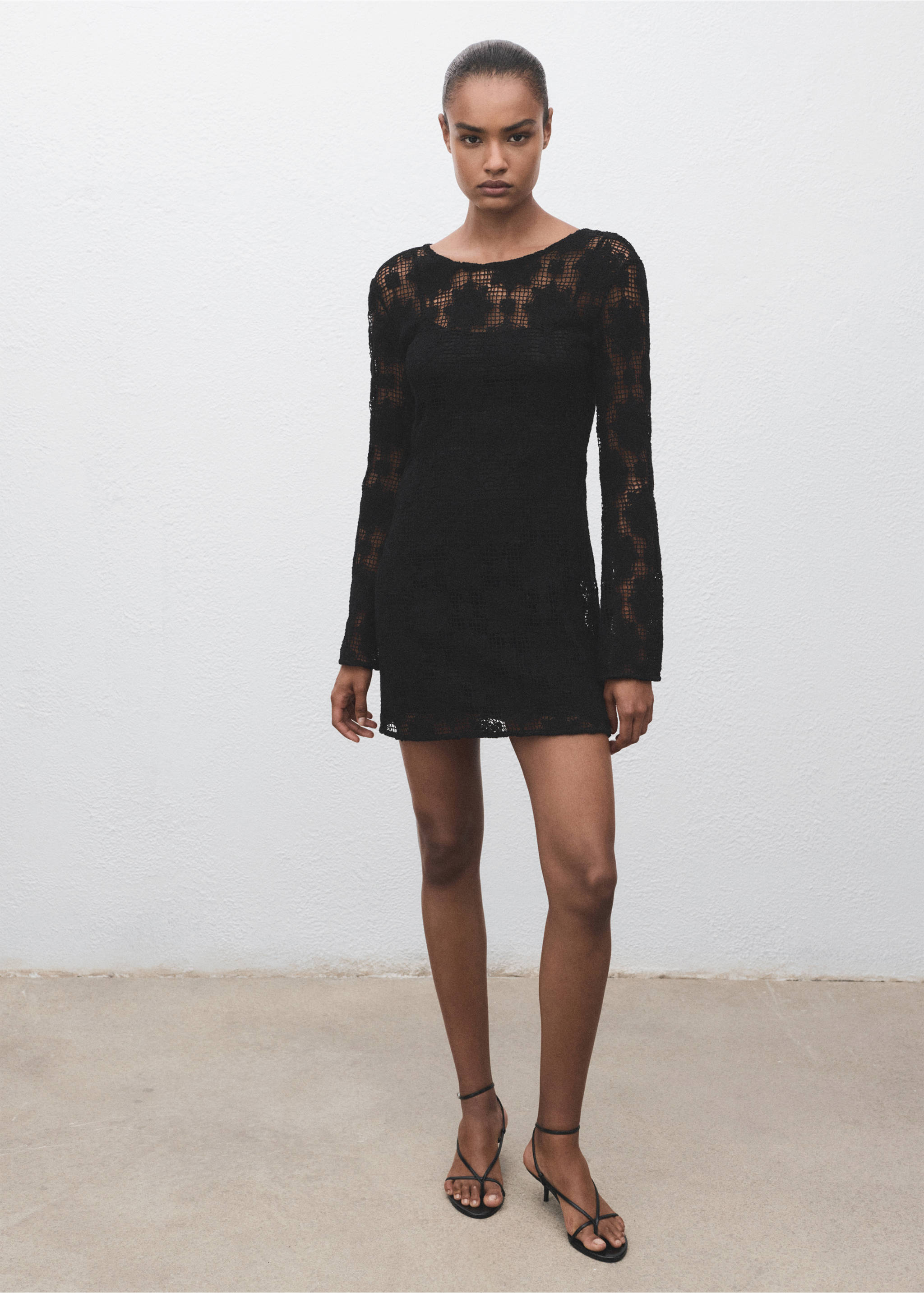 Crochet dress with back neckline - General plane, Black. Ref: 17061236-00.