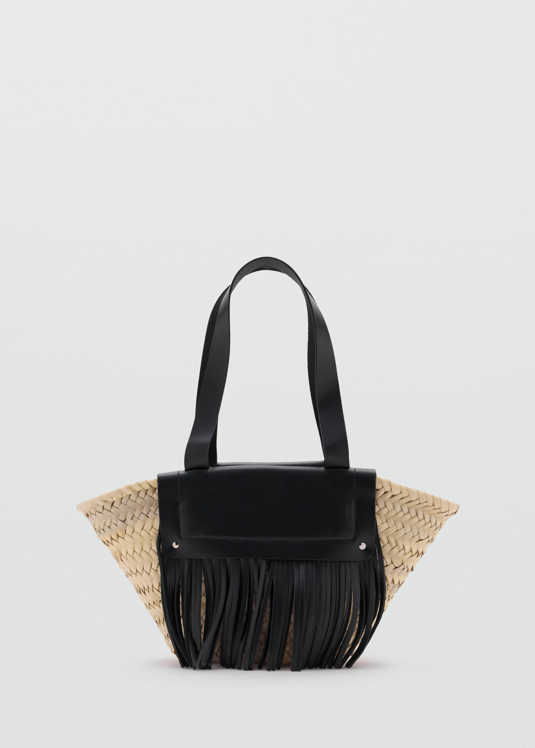 Small natural fiber basket with leather fringes - Article without model
