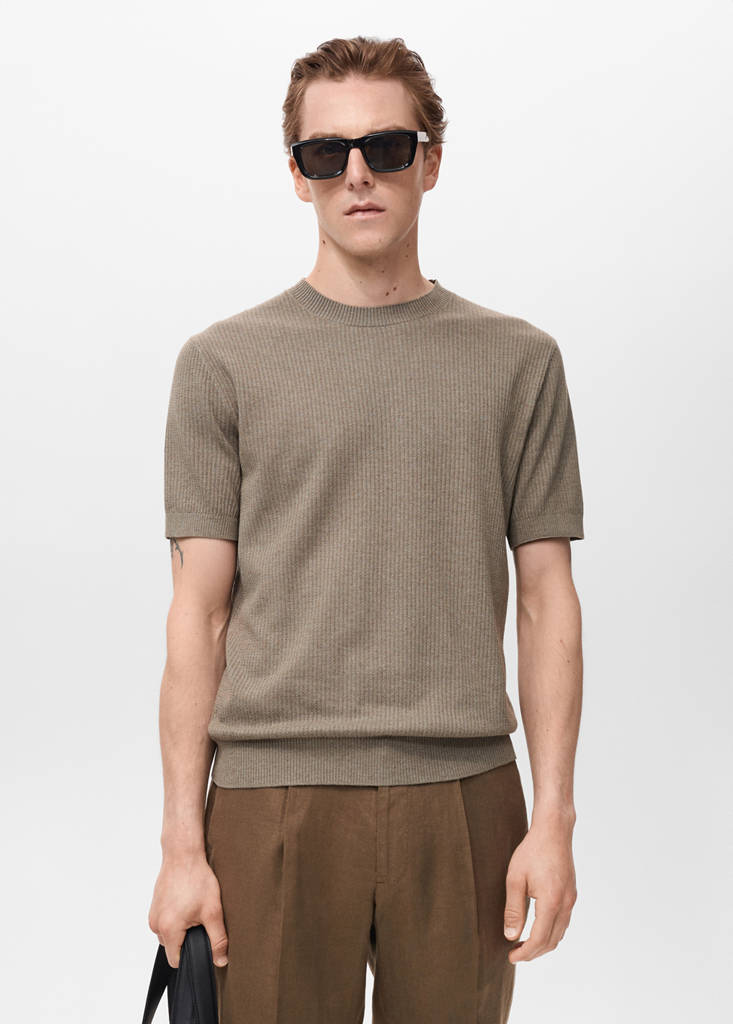 Ribbed  knit t-shirt — Dark Green