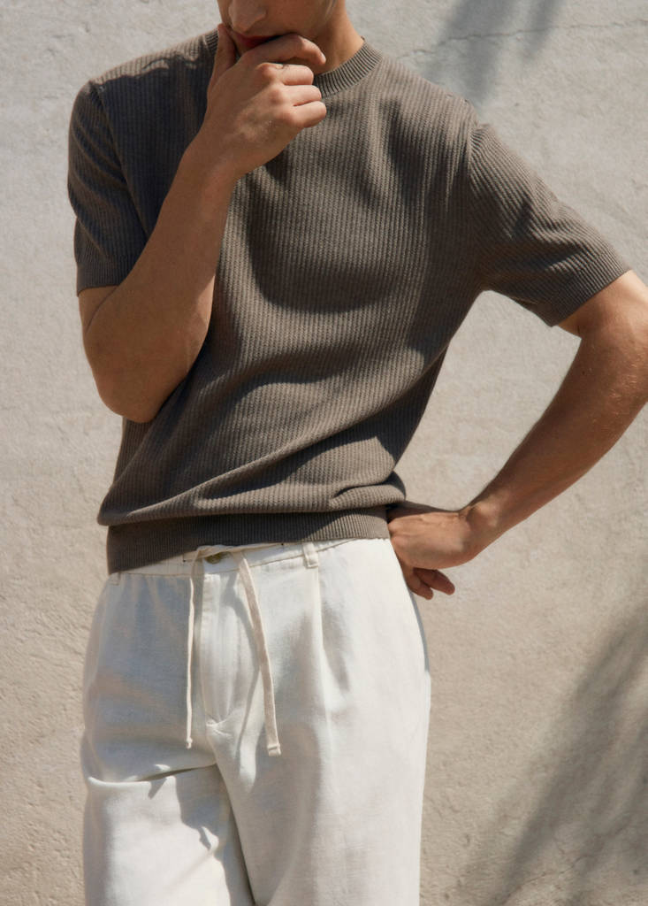 Ribbed  knit t-shirt — Dark Green