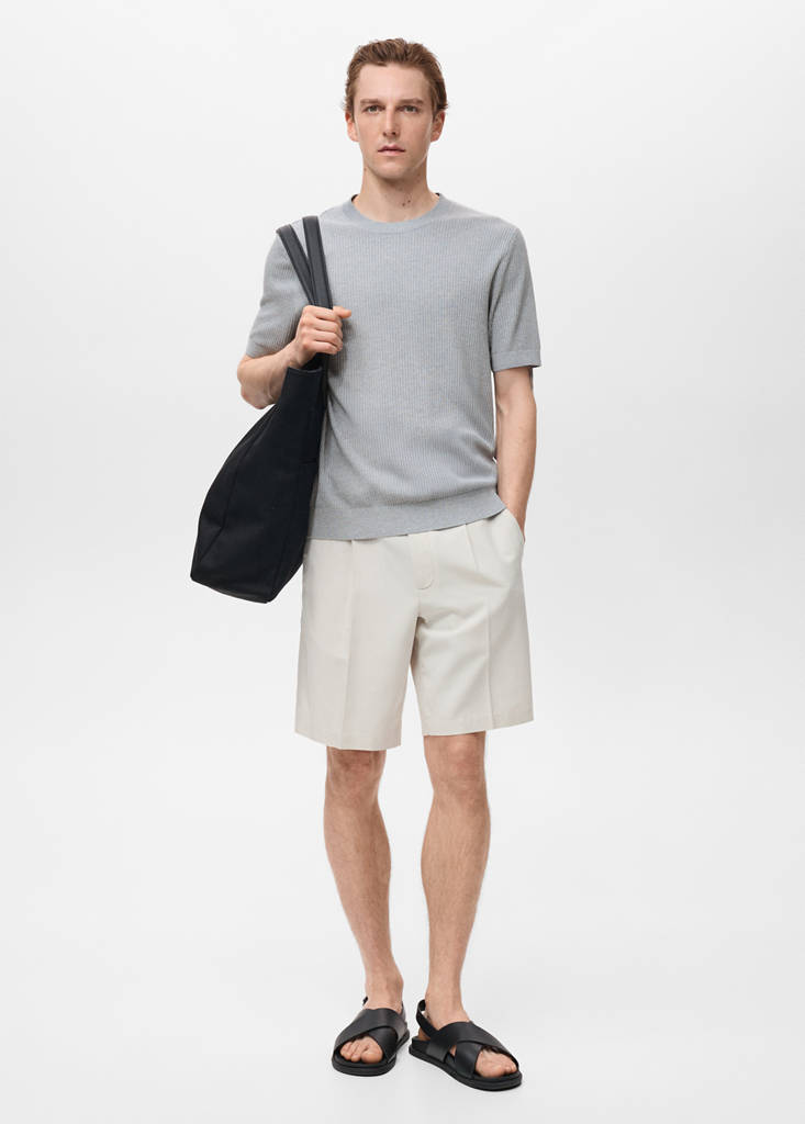 Ribbed  knit t-shirt — Sky Blue